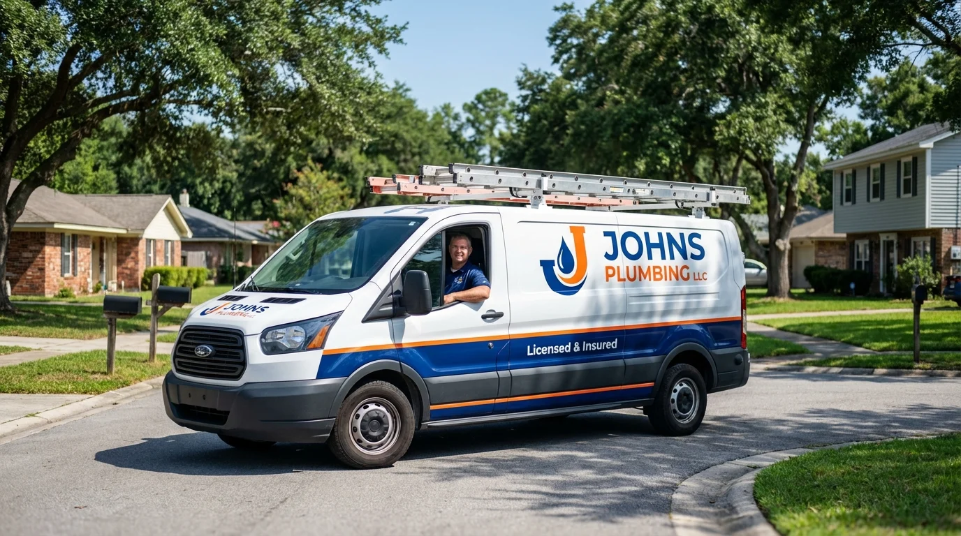 Johns Plumbing LLC service van in East Tawas, MI