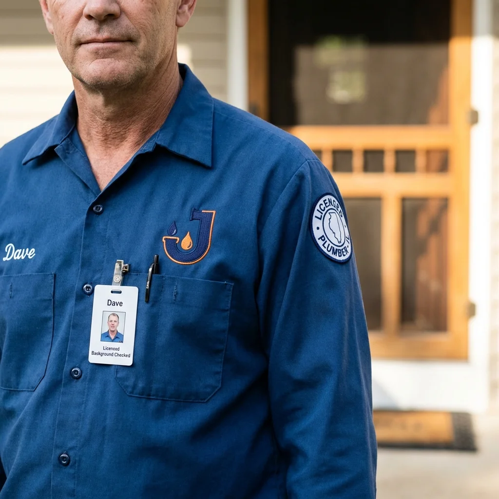 Licensed plumber showing ID badge in East Tawas, MI