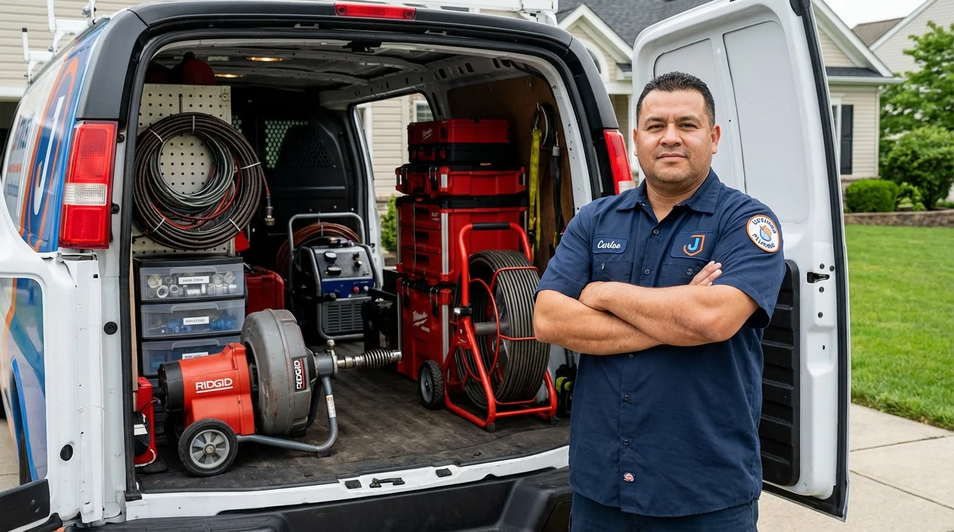 Professional drain cleaning equipment and Johns Plumbing LLC plumber in East Tawas