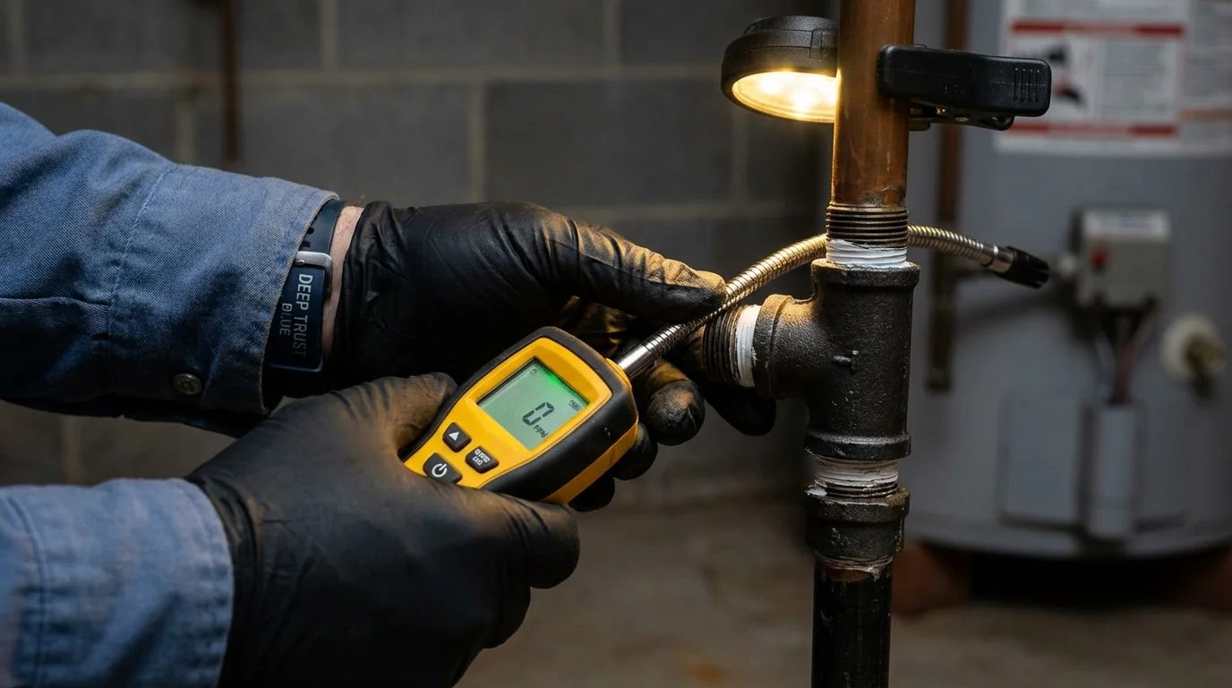 Gas leak detection with electronic sniffer by Johns Plumbing LLC in East Tawas