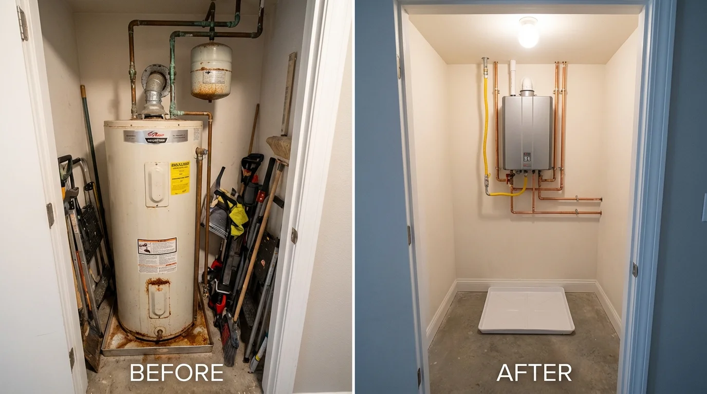 Tank water heater versus wall-mounted tankless unit comparison for East Tawas, MI homeowners